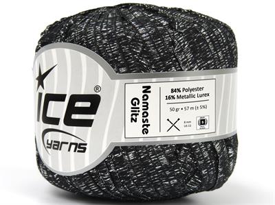 6x50gr. NAMASTE GLITZ Metalik Simli Siyah, Gümüş Şerit, Yazlık İplikler, Batik Desenli, Kalın