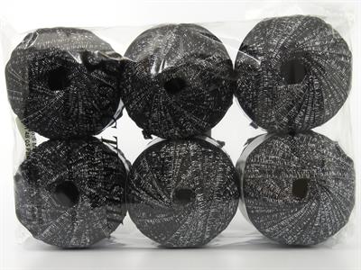 6x50gr. NAMASTE GLITZ Metalik Simli Siyah, Gümüş Şerit, Yazlık İplikler, Batik Desenli, Kalın