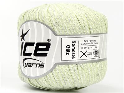 6x50gr. NAMASTE GLITZ Metalik Simli Gümüş, Koyu Krem Şerit, Yazlık İplikler, Batik Desenli, Kalın