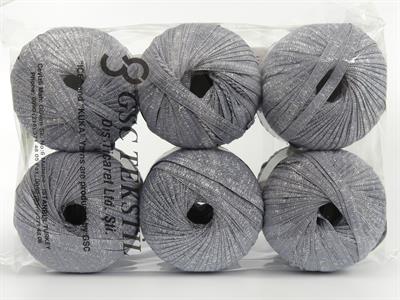 6x50gr. NAMASTE GLITZ Metalik Simli Gümüş, Açık Mavi Şerit, Yazlık İplikler, Batik Desenli, Kalın