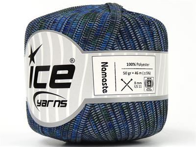 6x50gr. NAMASTE  Siyah, Mavi Tonları Şerit, Yazlık İplikler, Batik Desenli, Kalın