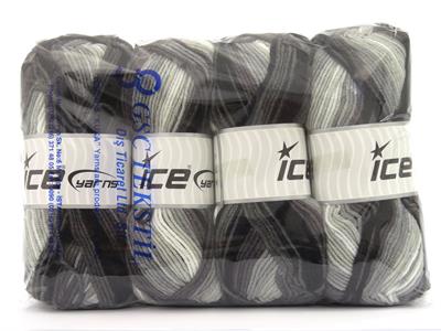 4x100gr. NICE BABY Premium Akrilik Siyah, Gri Tonları Kışlık, Bebe, Batik Desenli, Worsted, 100% Akrilik