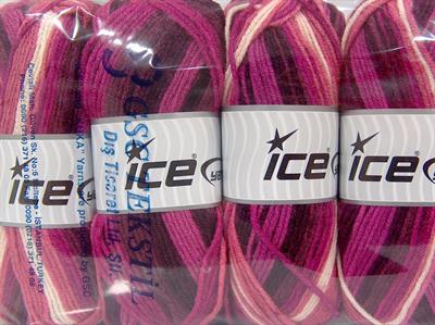 Lot of 4 x 100gr Skeins Ice Yarns NICE BABY Yarn Pink Shades Burgundy Cream