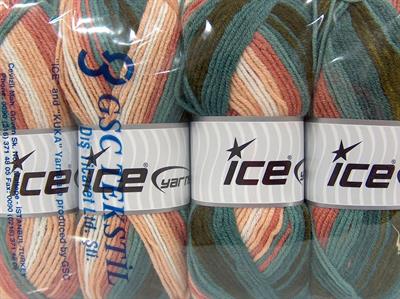 Lot of 4 x 100gr Skeins Ice Yarns NICE BABY Yarn Green Shades Cream Salmon