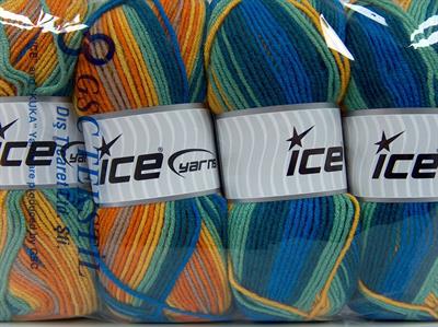 Lot of 4 x 100gr Skeins Ice Yarns NICE BABY Yarn Gold Shades Camel Blue Shades Green