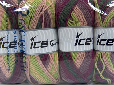 Lot of 4 x 100gr Skeins Ice Yarns NICE BABY Yarn Pistachio Green Purple Camel Beige Dark Green