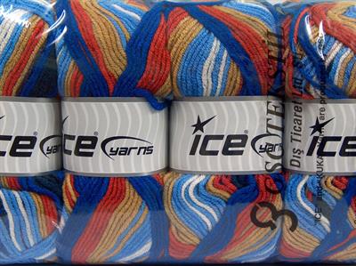 Lot of 4 x 100gr Skeins Ice Yarns NICE BABY Yarn Blue Shades Red Camel White