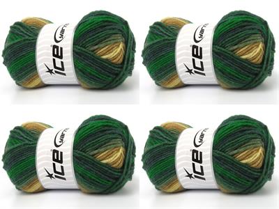 Lot of 4 x 100gr Skeins Ice Yarns NICE BABY Yarn Green Shades Camel Shades