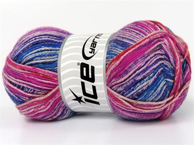 Lot of 4 x 100gr Skeins Ice Yarns NOBLE COTTON PRINT (100% Cotton) Yarn Fuchsia Blue Red Green Purple