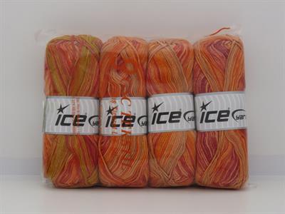 4x100gr. NOBLE COTTON PRINT Pamuk Turuncu Tonları, Altın tonları Bebe, Yazlık İplikler, Pamuk, %100 Pamuk, Worsted