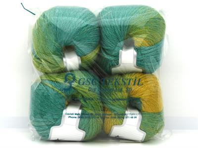 4x100gr. NORDIC LIGHT Yün, Akrilik Yeşil, Altın Kışlık, Yün, Batik Desenli, Worsted, Zincir, Akrilik