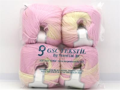 4x100gr. NORDIC LIGHT Yün, Akrilik Açık Sarı, Bebe Pembesi Kışlık, Yün, Batik Desenli, Worsted, Zincir, Akrilik