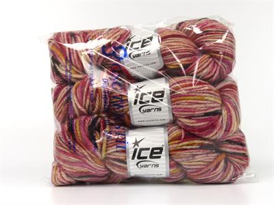 Lot of 3 x 100gr Skeins Ice Yarns ORGANIC WOOL BULKY HAND PAINT (100% Organic Wool) Yarn Fuchsia Gold Black