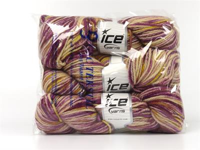 Lot of 3 x 100gr Skeins Ice Yarns ORGANIC WOOL BULKY HAND PAINT (100% Organic Wool) Yarn Purple Cream Gold