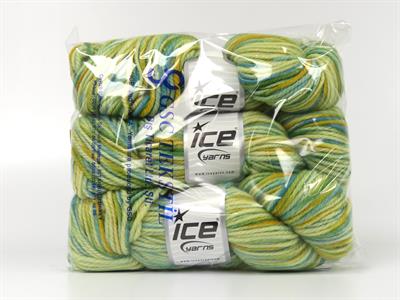 Lot of 3 x 100gr Skeins Ice Yarns ORGANIC WOOL BULKY HAND PAINT (100% Organic Wool) Yarn Green Shades Gold Turquoise