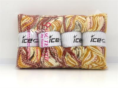 4x95gr. ORTON Yün, Akrilik Kahverengi, Krem, Altın, Bakır Kışlık, Yün, Batik Desenli, Kalın, Akrilik