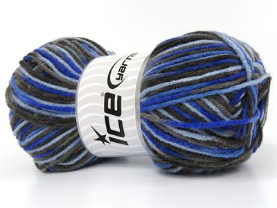 4x100gr. PARTY Akrilik Siyah, Gri, Mavi Tonları Kışlık, Batik Desenli, Worsted, 100% Akrilik