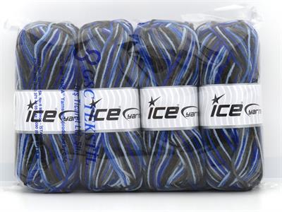 4x100gr. PARTY Akrilik Siyah, Gri, Mavi Tonları Kışlık, Batik Desenli, Worsted, 100% Akrilik