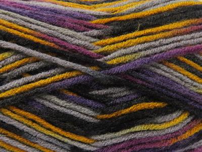 4x100gr. PARTY Akrilik Siyah, Gri, Altın, Mor Tonları Kışlık, Batik Desenli, Worsted, 100% Akrilik