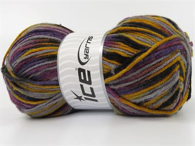 4x100gr. PARTY Akrilik Siyah, Gri, Altın, Mor Tonları Kışlık, Batik Desenli, Worsted, 100% Akrilik
