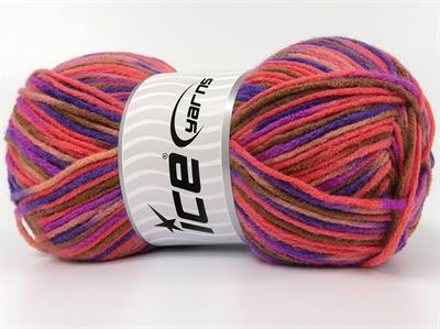 4x100gr. PARTY Akrilik Kahverengi, Pembe tonları, Mor Tonları Kışlık, Batik Desenli, Worsted, 100% Akrilik