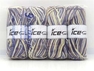 4x100gr. PARTY Akrilik Deve Tüyü, Krem Tonları, Mor Tonları Kışlık, Batik Desenli, Worsted, 100% Akrilik