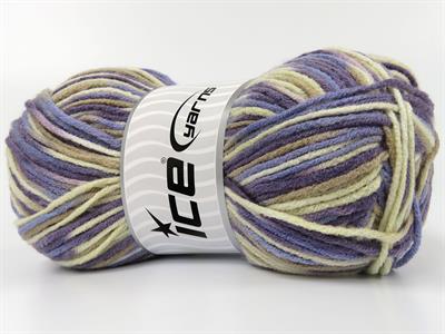 4x100gr. PARTY Akrilik Deve Tüyü, Krem Tonları, Mor Tonları Kışlık, Batik Desenli, Worsted, 100% Akrilik