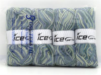 4x100gr. PARTY Akrilik Yeşil Tonları, Mavi Tonları Kışlık, Batik Desenli, Worsted, 100% Akrilik