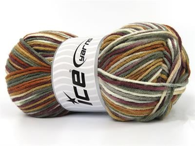 4x100gr. PARTY Akrilik Yeşil, Beyaz, Kahverengi Tonları Kışlık, Batik Desenli, Worsted, 100% Akrilik