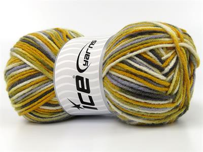 4x100gr. PARTY Akrilik Beyaz, Altın, Haki, Mavi Tonları Kışlık, Batik Desenli, Worsted, 100% Akrilik