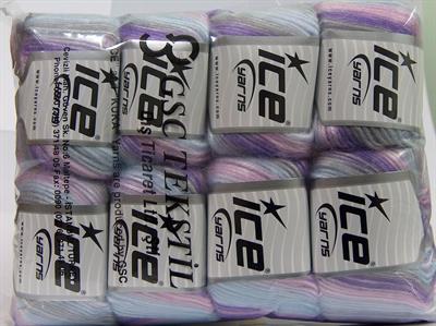 8x50gr. PICASSO Akrilik Açık Gri, Açık Mavi, Açık Pembe, Açık Lila Düz iplikler, Batik Desenli, Worsted, Zincir
