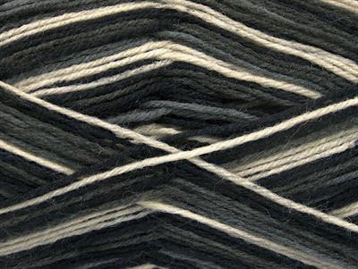 Lot of 4 x 100gr Skeins Ice Yarns PRINT SOCK (75% Superwash Wool) Yarn Black Grey Cream