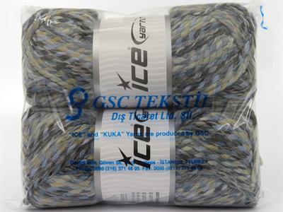 Lot of 2 x 200gr Skeins Ice Yarns PUZZLE WOOL CHUNKY (35% Wool) Yarn Grey Blue Camel Black