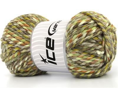 Lot of 2 x 200gr Skeins Ice Yarns PUZZLE WOOL CHUNKY (35% Wool) Yarn Brown Cream Grey Orange Green