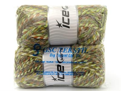 Lot of 2 x 200gr Skeins Ice Yarns PUZZLE WOOL CHUNKY (35% Wool) Yarn Brown Cream Grey Orange Green