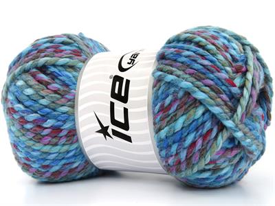 Lot of 2 x 200gr Skeins Ice Yarns PUZZLE WOOL CHUNKY (35% Wool) Yarn Turquoise Shades Copper Fuchsia Camel