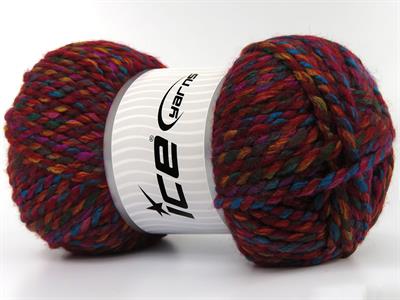 Lot of 2 x 200gr Skeins Ice Yarns PUZZLE WOOL CHUNKY (35% Wool) Yarn Red Fuchsia Turquoise Gold Green