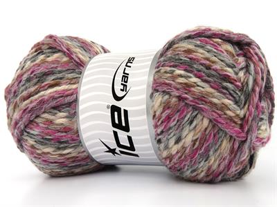 Lot of 2 x 200gr Skeins Ice Yarns PUZZLE WOOL CHUNKY (35% Wool) Yarn Grey Brown Shades Fuchsia