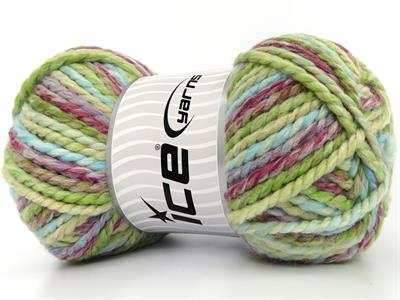 Lot of 2 x 200gr Skeins Ice Yarns PUZZLE WOOL CHUNKY (35% Wool) Yarn Fuchsia Turquoise Green Shades