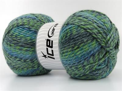 Lot of 2 x 200gr Skeins Ice Yarns PUZZLE WOOL WORSTED (35% Wool) Yarn Green Shades Blue Grey Shades
