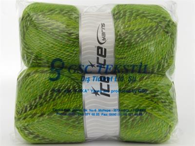 Lot of 2 x 200gr Skeins Ice Yarns PUZZLE WOOL WORSTED (35% Wool) Yarn Green Shades Brown Yellow