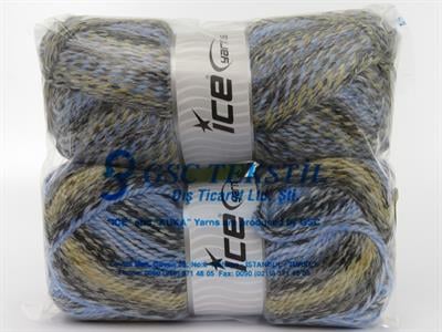 Lot of 2 x 200gr Skeins Ice Yarns PUZZLE WOOL WORSTED (35% Wool) Yarn Blue Shades Grey Shades Cream