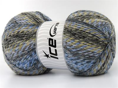 Lot of 2 x 200gr Skeins Ice Yarns PUZZLE WOOL WORSTED (35% Wool) Yarn Blue Shades Grey Shades Cream