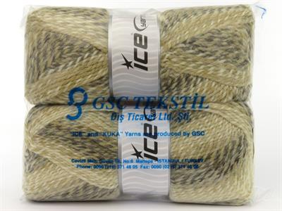 Lot of 2 x 200gr Skeins Ice Yarns PUZZLE WOOL WORSTED (35% Wool) Yarn Cream Shades Grey Shades