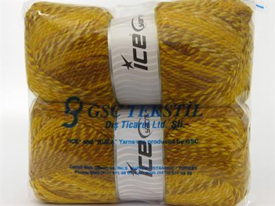 Lot of 2 x 200gr Skeins Ice Yarns PUZZLE WOOL WORSTED (35% Wool) Yarn Gold Shades