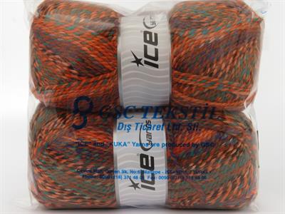 Lot of 2 x 200gr Skeins Ice Yarns PUZZLE WOOL WORSTED (35% Wool) Yarn Orange Shades Green Purple Black