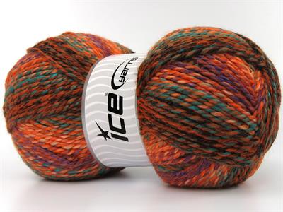 Lot of 2 x 200gr Skeins Ice Yarns PUZZLE WOOL WORSTED (35% Wool) Yarn Orange Shades Green Purple Black