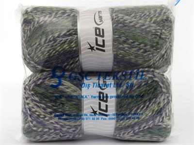 Lot of 2 x 200gr Skeins Ice Yarns PUZZLE WOOL WORSTED (35% Wool) Yarn Green Blue Cream