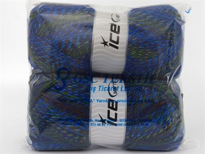 Lot of 2 x 200gr Skeins Ice Yarns PUZZLE WOOL WORSTED (35% Wool) Yarn Blue Shades Green Copper