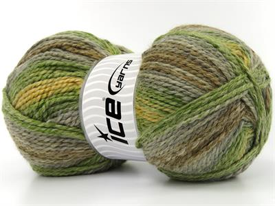 Lot of 2 x 200gr Skeins Ice Yarns PUZZLE WOOL WORSTED (35% Wool) Yarn Green Light Gold Grey Camel